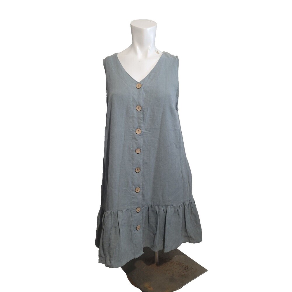 Entro Anthropologie Large Tunic Dress v-neck pleated button sleeveless lining